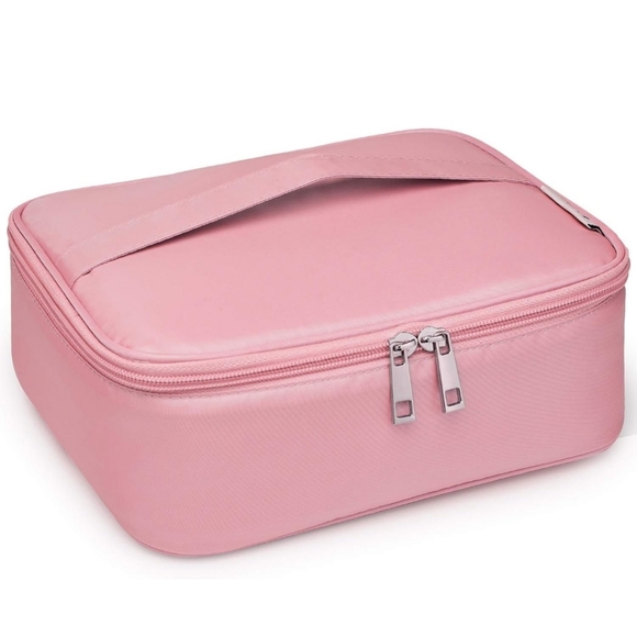 Narwey Pink Travel Makeup Bag - 8.5" Height, 7.9" Width, 9.4" Length - Picture 1 of 6